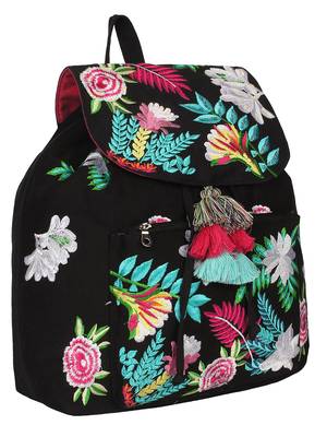 Anekaant Floral Black & Multicolor Canvas  Backpack 2