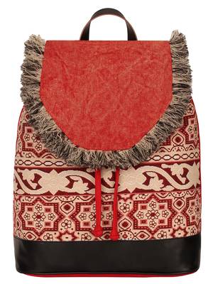 Anekaant Showy Red & Natural Geometric Cotton Canvas Backpack 1