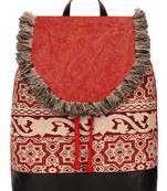 Anekaant Showy Red & Natural Geometric Cotton Canvas Backpack