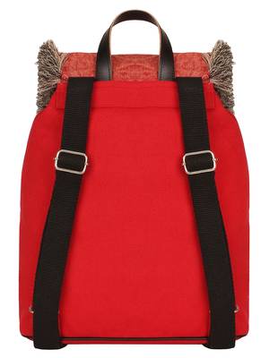 Anekaant Showy Red & Natural Geometric Cotton Canvas Backpack 3