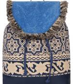 Anekaant Showy Blue & Natural Geometric Cotton Canvas Backpack