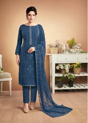 Blue self design silk salwar 1