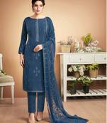 Blue self design silk salwar