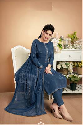 Blue self design silk salwar 2