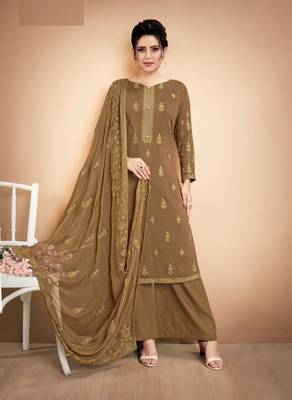 Beige self design silk salwar 1