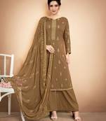 Beige self design silk salwar