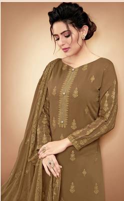 Beige self design silk salwar 2