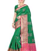 Green woven cotton silk saree with blouse