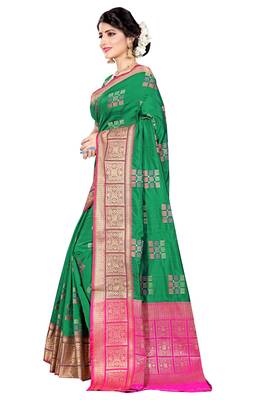 Green woven cotton silk saree with blouse 2