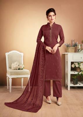 Brown self design silk salwar 1
