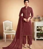 Brown self design silk salwar