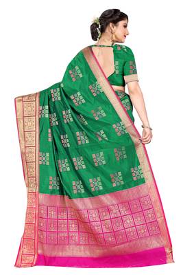 Green woven cotton silk saree with blouse 3