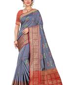Grey woven cotton silk saree with blouse
