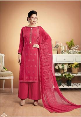 Pink self design silk salwar 1