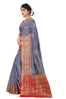 Grey woven cotton silk saree with blouse 2