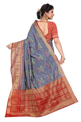 Grey woven cotton silk saree with blouse 3