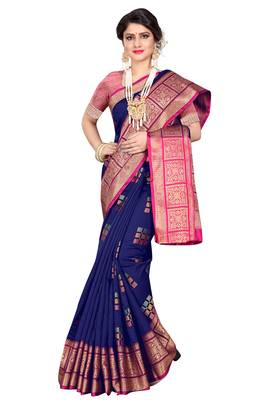 Blue woven cotton silk saree with blouse 1