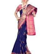 Blue woven cotton silk saree with blouse