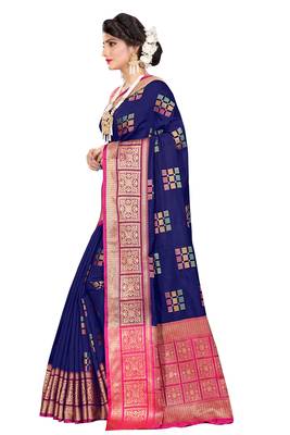 Blue woven cotton silk saree with blouse 2