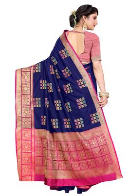 Blue woven cotton silk saree with blouse 3