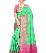Green woven cotton silk saree with blouse