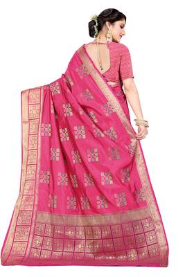 Pink woven cotton silk saree with blouse 5