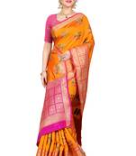 Yellow woven cotton silk saree with blouse