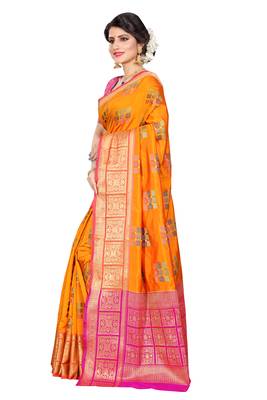 Yellow woven cotton silk saree with blouse 2