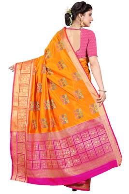 Yellow woven cotton silk saree with blouse 3