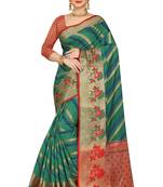 Green woven cotton silk saree with blouse