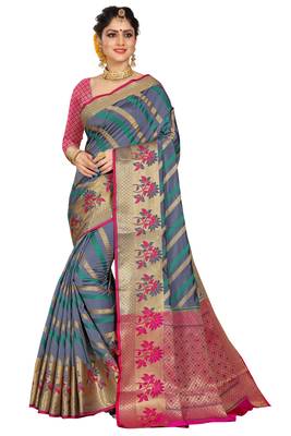 Grey woven cotton silk saree with blouse 1