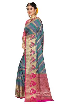 Grey woven cotton silk saree with blouse 2