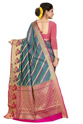 Grey woven cotton silk saree with blouse 3