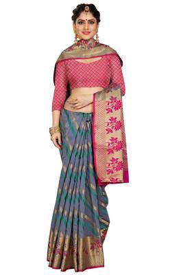 Grey woven cotton silk saree with blouse 4