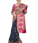 Blue woven cotton silk saree with blouse