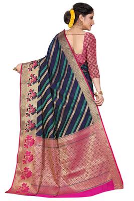 Blue woven cotton silk saree with blouse 3