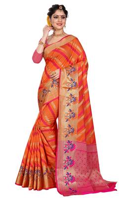 Orange woven cotton silk saree with blouse 1
