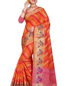 Orange woven cotton silk saree with blouse