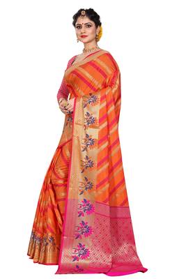 Orange woven cotton silk saree with blouse 2