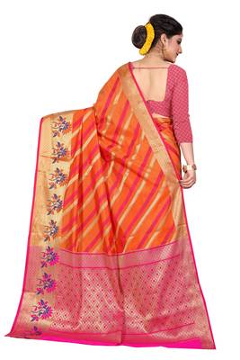 Orange woven cotton silk saree with blouse 3