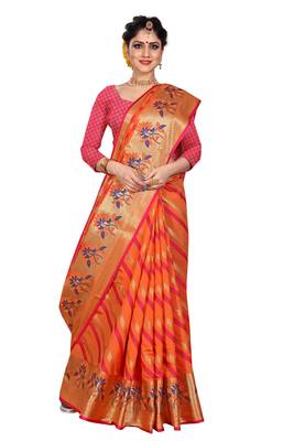 Orange woven cotton silk saree with blouse 4