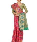 Pink woven cotton silk saree with blouse