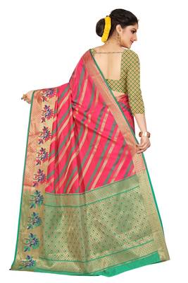 Pink woven cotton silk saree with blouse 3