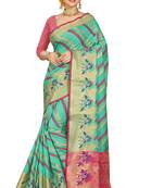 Green woven cotton silk saree with blouse
