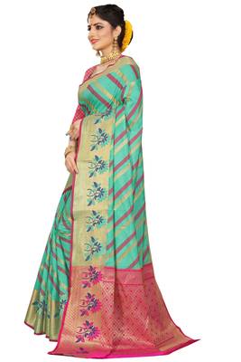 Green woven cotton silk saree with blouse 2