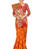 Yellow woven cotton silk saree with blouse