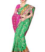 Green woven cotton silk saree with blouse