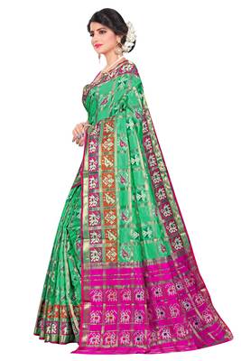 Green woven cotton silk saree with blouse 2