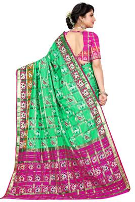 Green woven cotton silk saree with blouse 3