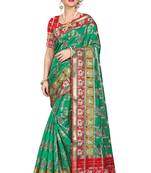 Green woven cotton silk saree with blouse